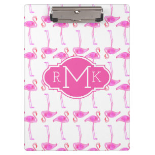 Pink Flamingo Pattern Monogram Clipboard