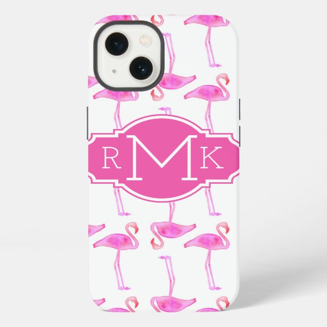Pink Flamingo Pattern | Monogram iPhone Case (Back)
