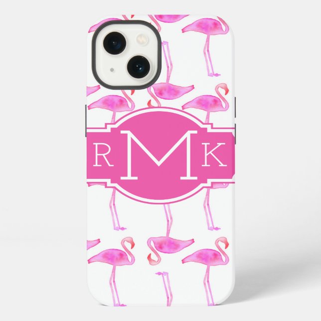 Pink Flamingo Pattern | Monogram iPhone Case (Back)