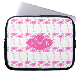 Pink Flamingo Pattern Monogram Laptop Sleeve