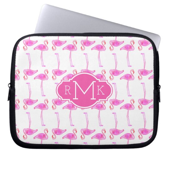 Pink Flamingo Pattern | Monogram Laptop Sleeve