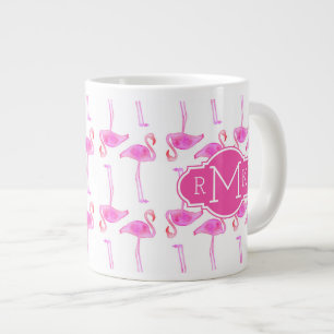 Pink Flamingo Pattern Monogram Large Coffee Mug