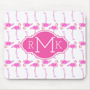 Pink Flamingo Pattern   Monogram Mouse Pad