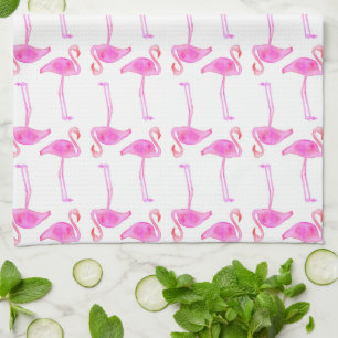 Pink Flamingo Pattern   Monogram Tea Towel