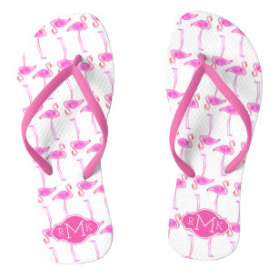 Pink Flamingo Pattern   Monogram Thongs