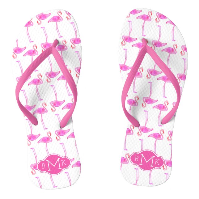 Pink Flamingo Pattern | Monogram Thongs (Footbed)