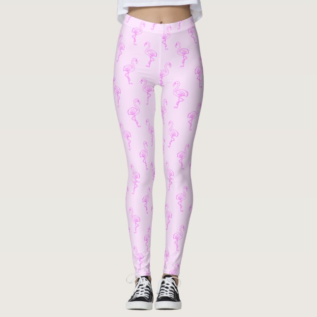 Pink Flamingo Pattern Silhouette Florida Leggings (Front)