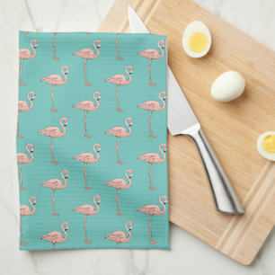 Pink Flamingo Pattern Tropical Retro Pick Color Tea Towel