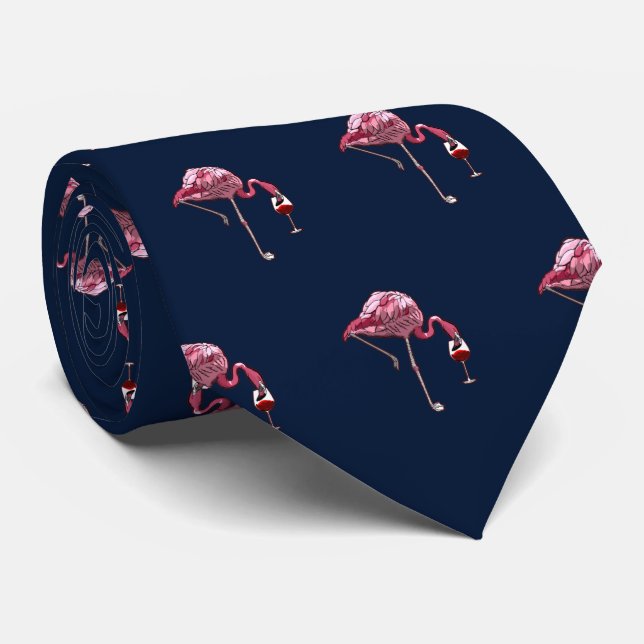 Pink Flamingo Pattern Wine Drinker Cute Tie (Rolled)