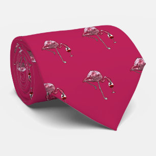 Pink Flamingo Pattern Wine Drinker Cute Tie