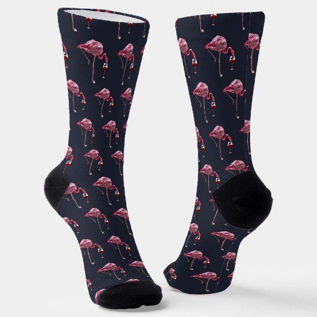 Pink Flamingo Pattern Wine Drinker Funny Novelty Socks (Angled)