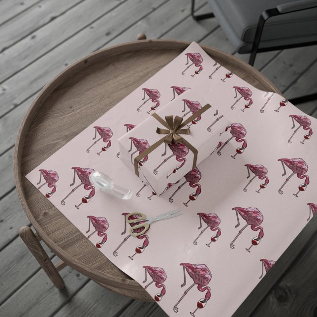 Pink Flamingo Pattern Wine Drinker Funny Wrapping Paper (Flamingo Pattern Birthday Gift Wrap Pink Wrapping Paper)