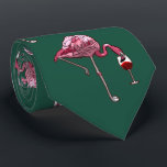 Pink Flamingo Pattern Wine Drinker Green Novelty Tie<br><div class="desc">Pink Flamingo Pattern Wine Drinker Funny Novelty neck tie.</div>