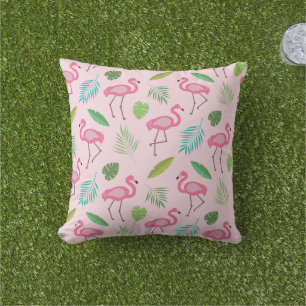 Pink Flamingo Pattern with Tropical leaves  Cushion
