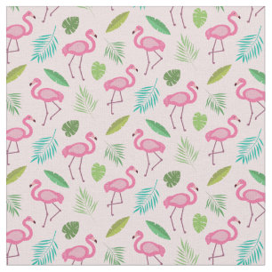 Pink Flamingo Pattern with Tropical leaves  Fabric