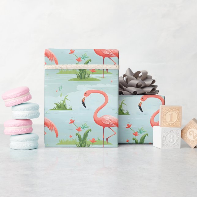 Pink Flamingo Pattern Wrapping Paper (Baby Shower)