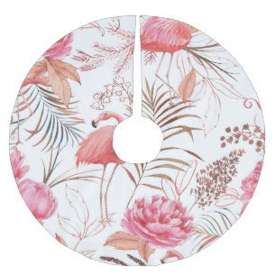 Pink flamingo, peony watercolor pattern. brushed polyester tree skirt