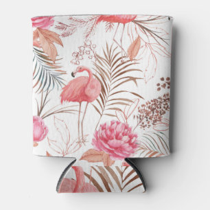 Pink flamingo, peony watercolor pattern. can cooler