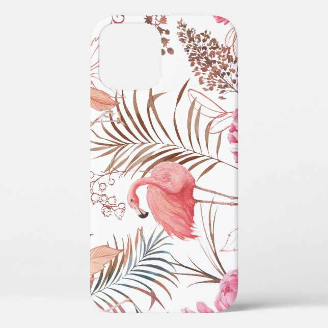 Pink flamingo, peony watercolor pattern. Case-Mate iPhone case (Back)
