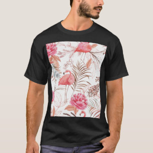 Pink flamingo, peony watercolor pattern. T-Shirt