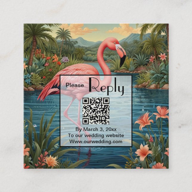 Pink Flamingo personalise QR code Enclosure Card (Front)