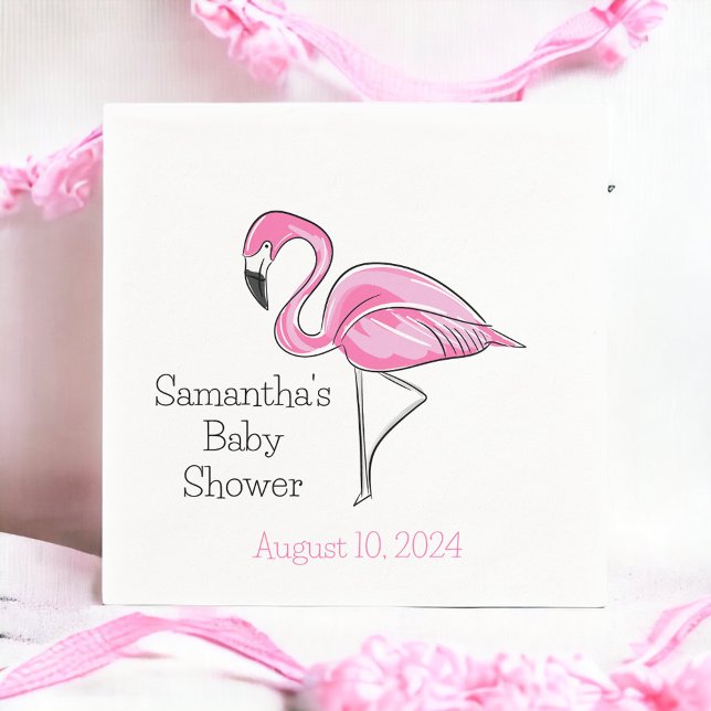 Pink Flamingo Personalised Baby Shower Napkin (Creator Uploaded)