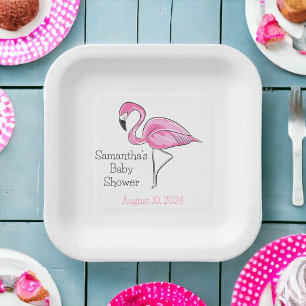 Pink Flamingo Personalised Baby Shower Paper Plate