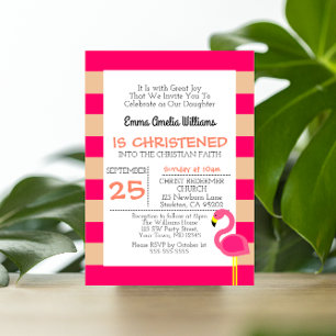 Pink Flamingo Personalised Baptism Invitation