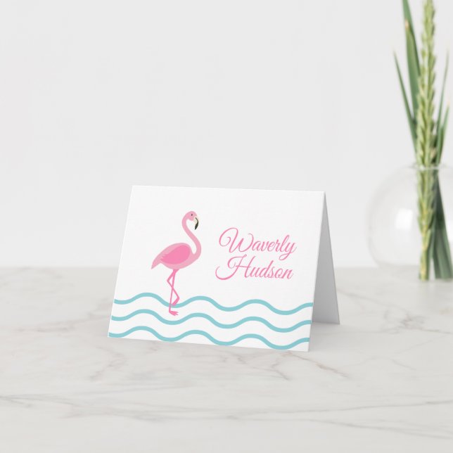 Pink Flamingo Personalised Folded Note Cards (Front)