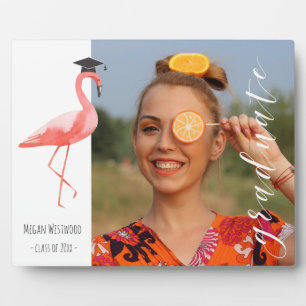 Pink flamingo personalised Graduation Photo Plaque