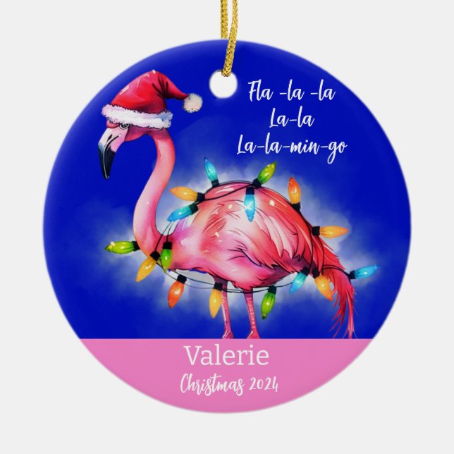 Pink Flamingo Personalised Ornament (Front)