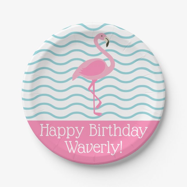 Pink Flamingo Personalised Party Plates (Front)