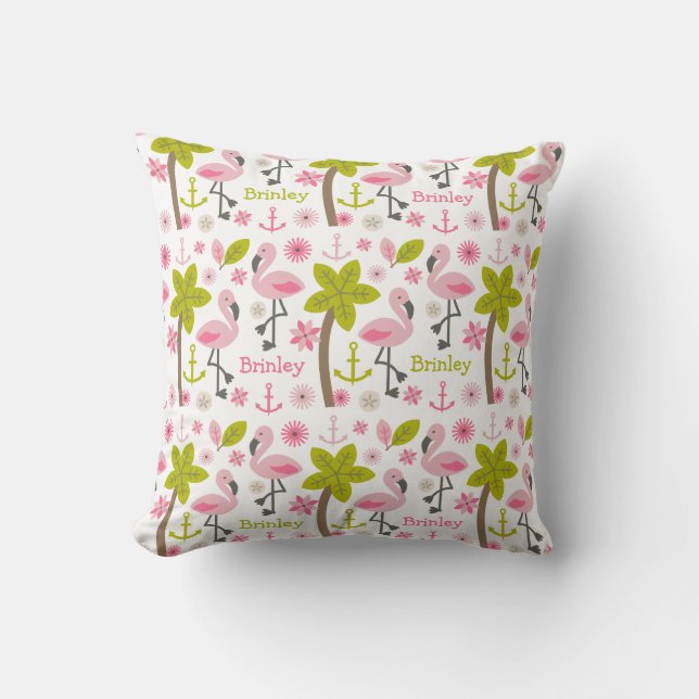 Pink Flamingo Personalised Pillow (Front)