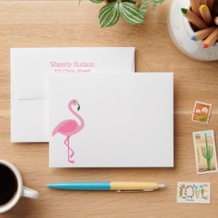 Pink Flamingo Personalised Stationery Envelopes