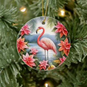 Pink Flamingo Personalized Christmas Ornament