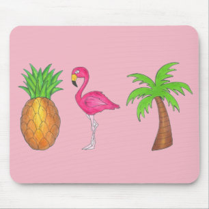 Pink Flamingo Pineapple Palm Tree Tropical Island Mouse Pad
