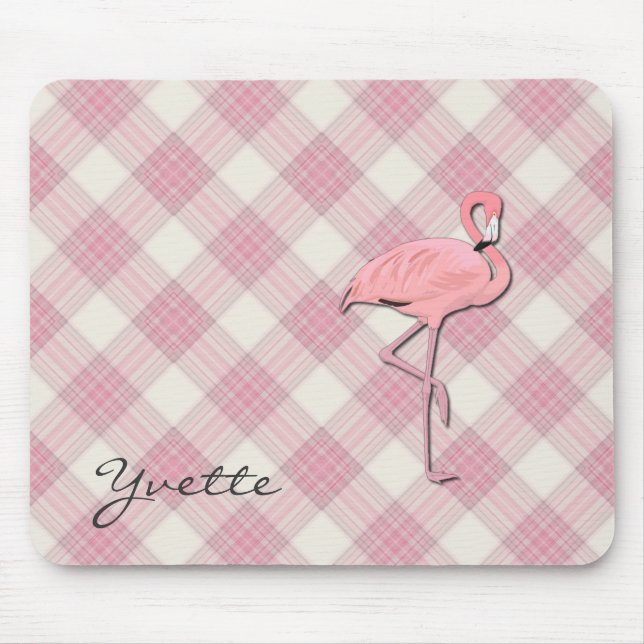 Pink Flamingo Plaid Mouse pad (Front)
