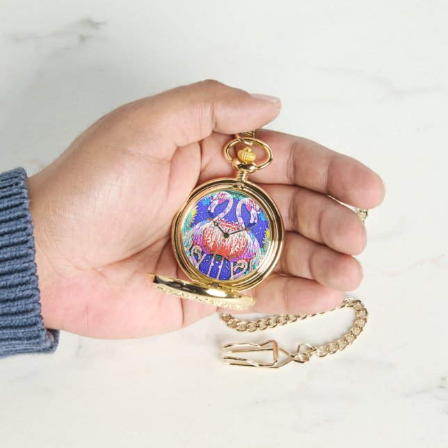 Pink Flamingo Pocket Watch (Hand)