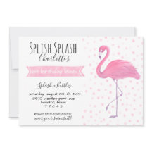 Pink flamingo polk-a-dot 1st birthday  invitation
