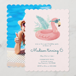 Pink Flamingo Pool Birthday Party Invitation