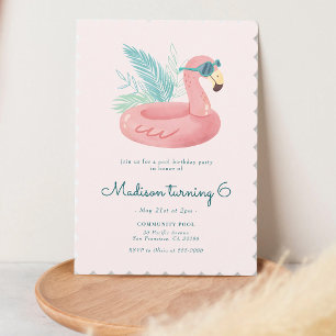 Pink Flamingo Pool Float Birthday Invitation