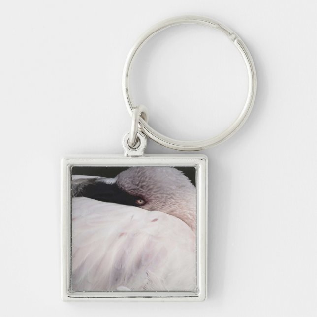 Pink Flamingo Portrait Drawing Effect Art Key Ring (Front)