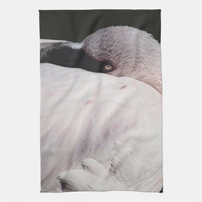 Pink Flamingo Portrait Drawing Effect Art Tea Towel (Vertical)