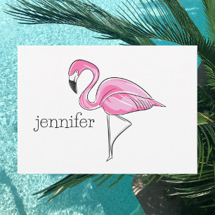Pink Flamingo Preppy Personalised Card