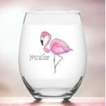 Pink Flamingo Preppy Personalised Stemless Wine Glass<br><div class="desc">This cute flamingo wine glass is perfect for a girls' weekend,  beach week,  or birthday. Personalise with a name. The pink flamingo can be found on other items in my store,  PageCreativeDesigns.</div>