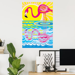 Pink Flamingo Reflection Poster