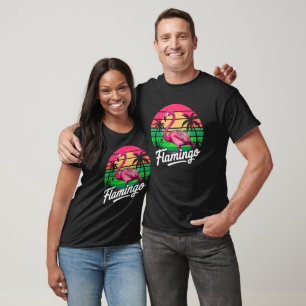 Pink Flamingo Retro Sunset Graphic Tropical T-Shirt