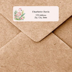Pink flamingo return address  return address label
