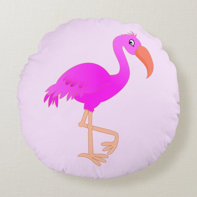 Pink Flamingo Round Pillow - Customisable (Front)