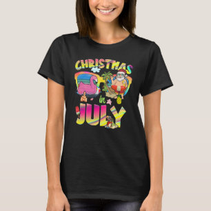 Pink Flamingo Santa Hat Christmas In July Summer V T-Shirt